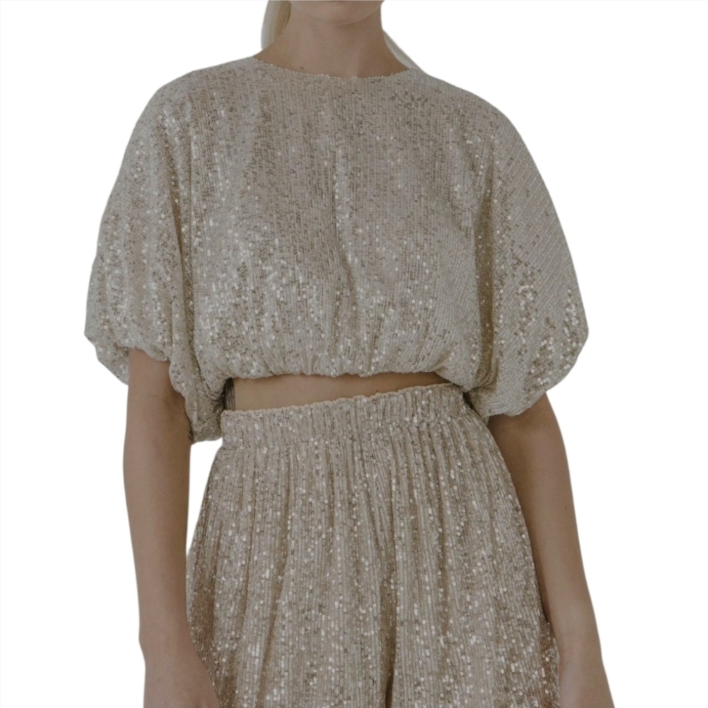NWT Endless Rose Sequin Puff Sleeve Crop Top - Picture 8 of 9